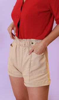 GEORGIA Ruched-Waist Shorts (Khaki)