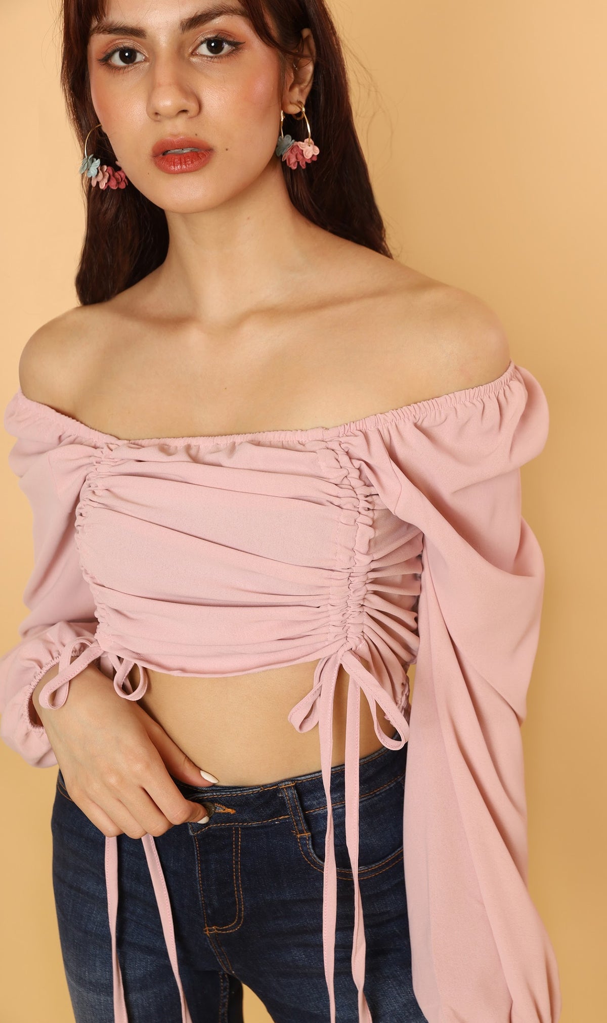 KIRA Ruched Off-Shoulder Top (Blush)