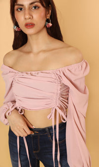 KIRA Ruched Off-Shoulder Top (Blush)