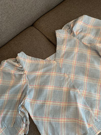 MARLA Plaid Puff-Sleeve 2-way Top (Powder)