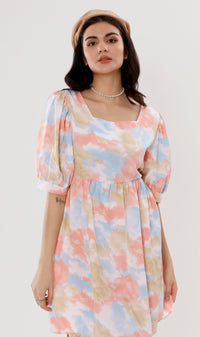 EFFIE Pastel Puff-Sleeve Dress (Peach)
