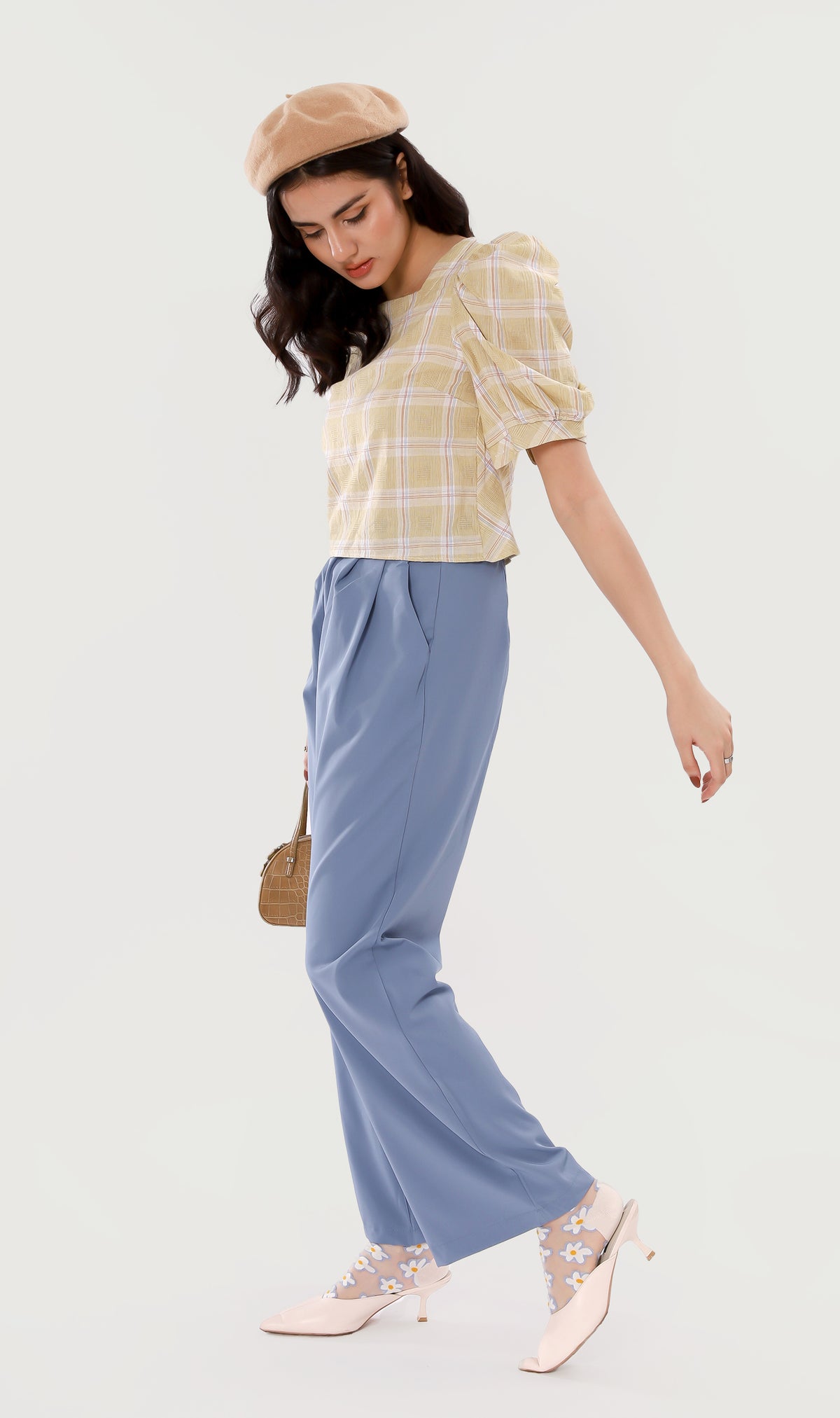 SUTTON High-Waist Flowy Pants (Blue)