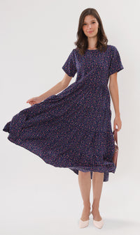 KORA Tiered Floral Maxi Dress (Blue)