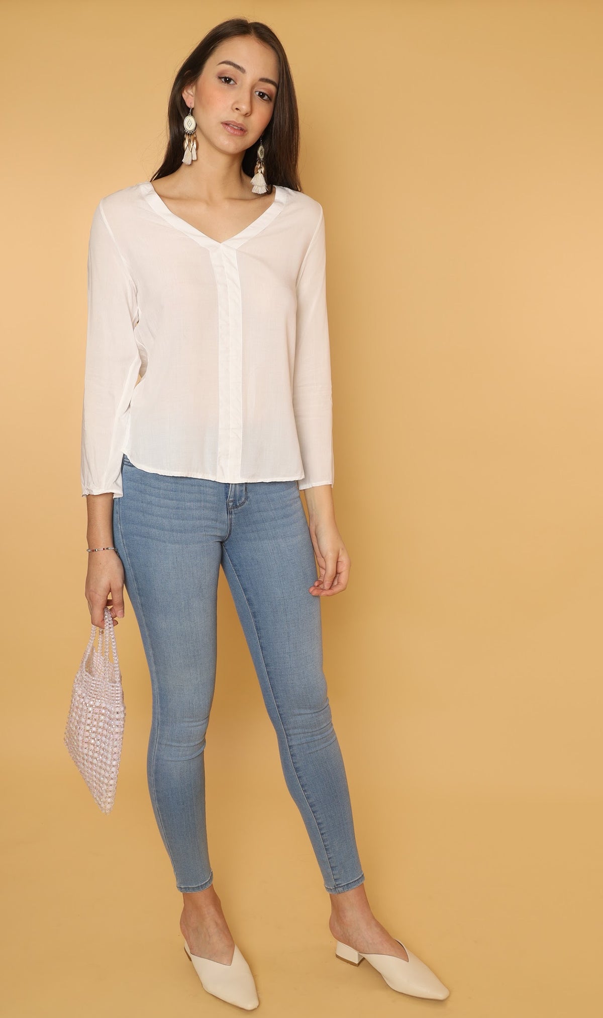 KALEI Long-Sleeve Tunic Top (White)