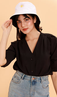 STELLA Button-Down Long-Sleeve Top (Black)