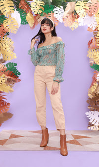 MARINA Long-Sleeve Frill Top (Pale Turquoise)