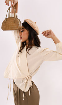 DESI Wrap-Front Long-Sleeve Top (Cream)