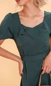 DAPH Puff-Sleeve Midi Dress (Emerald)