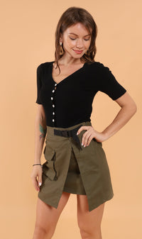 LAUREN Button-Down Knit Top (Black)