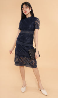 AVALINE Tiered Lace Dress (Midnight Blue)