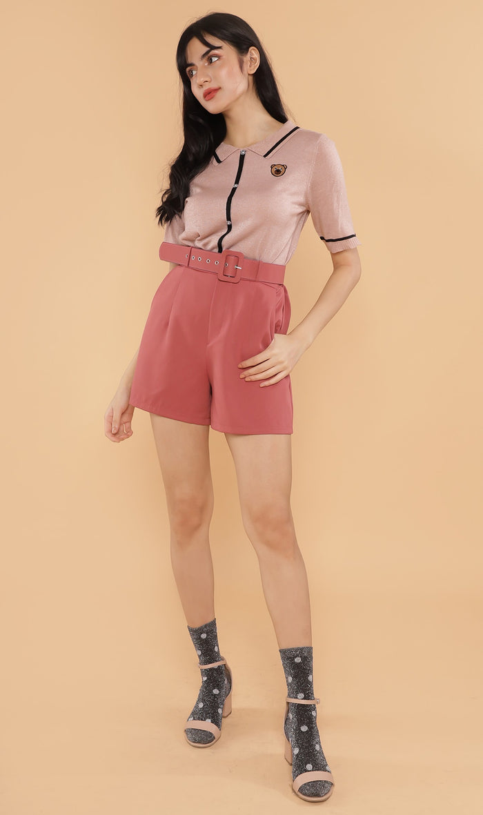 CASS Bear-Patch Knit Polo (Dusty Pink)