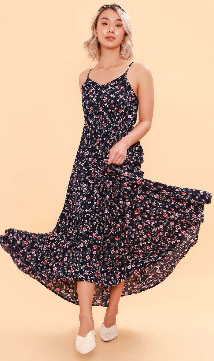 DAHLIA Floral Flowy Dress (Deep Blue)