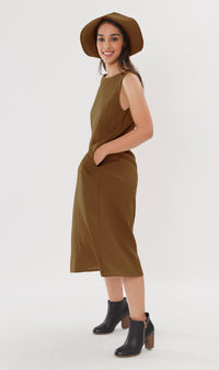 MAZIE Low-back Linen Midi Dress w/ Hat (Nutmeg)