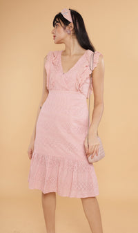 NERINE Ruffled Eyelet Dress (Blush)