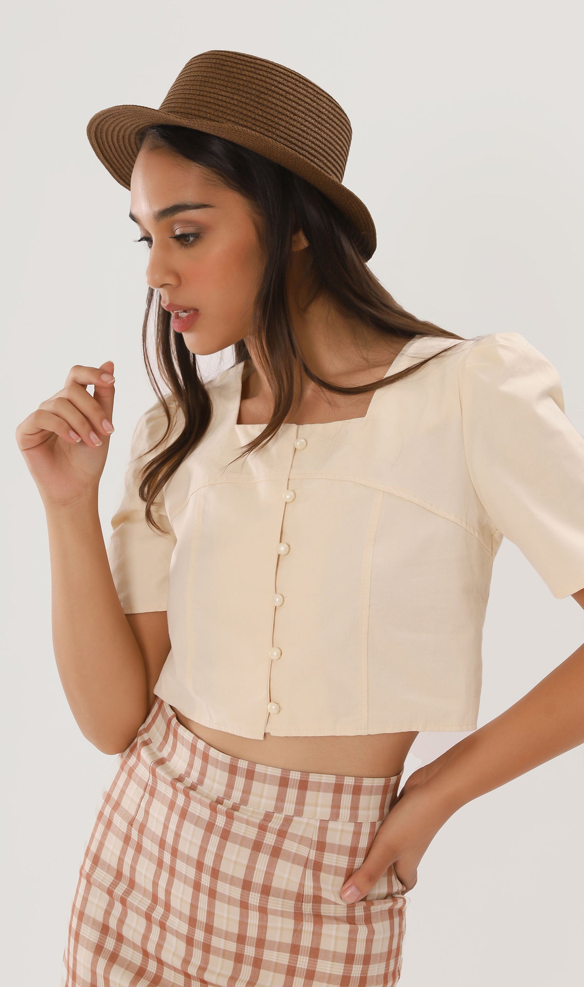 CHANTAL Buttoned Square-Neck Top (Cream)