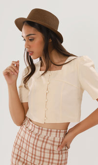 CHANTAL Buttoned Square-Neck Top (Cream)