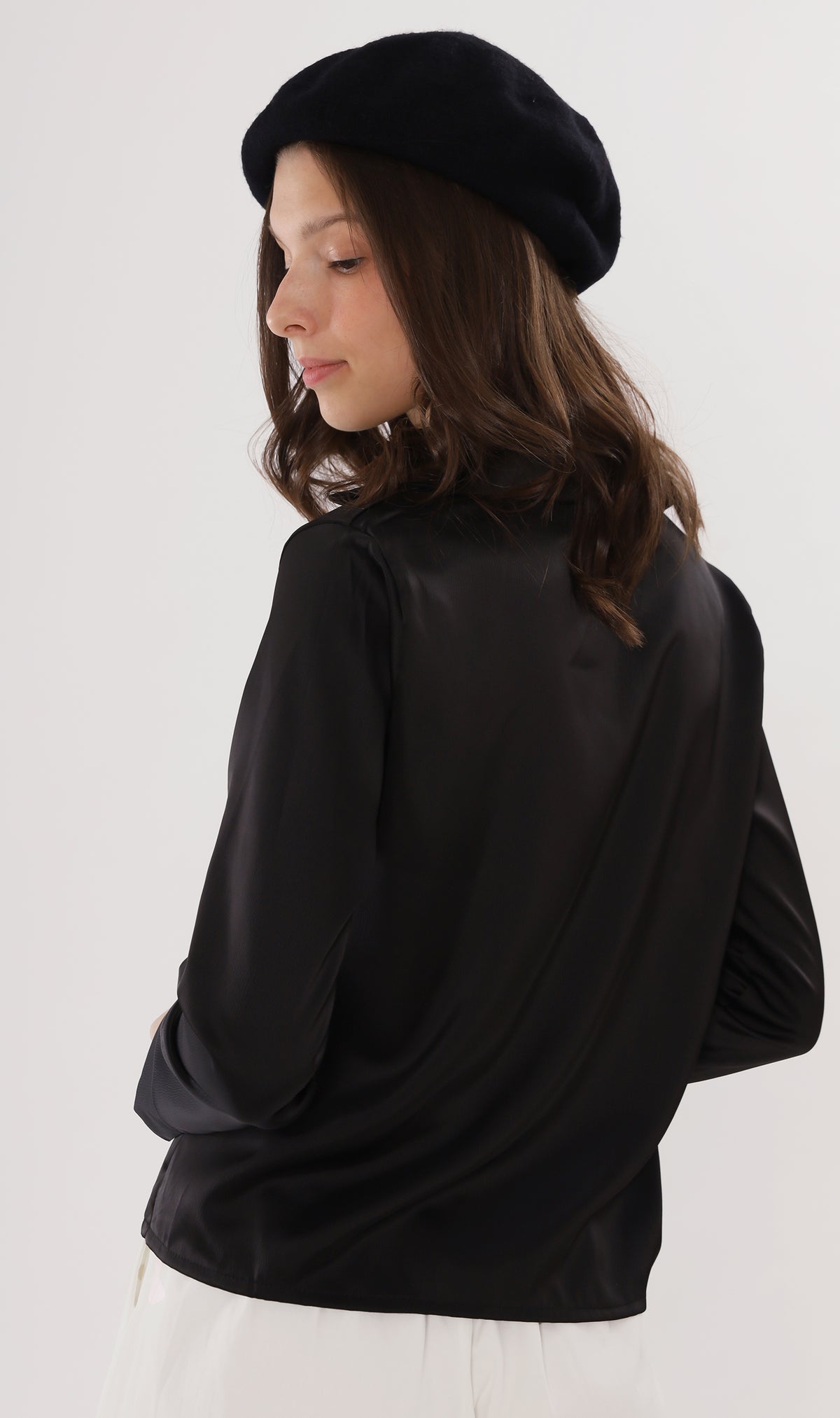 ELLIS Ruched-Front Collared Top (Black)