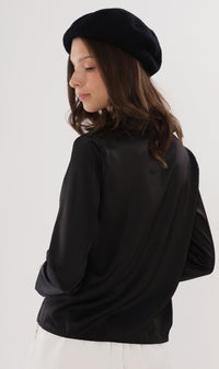 ELLIS Ruched-Front Collared Top (Black)