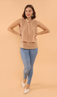 GEMMA Pleated Mock-Neck Top (Latte)