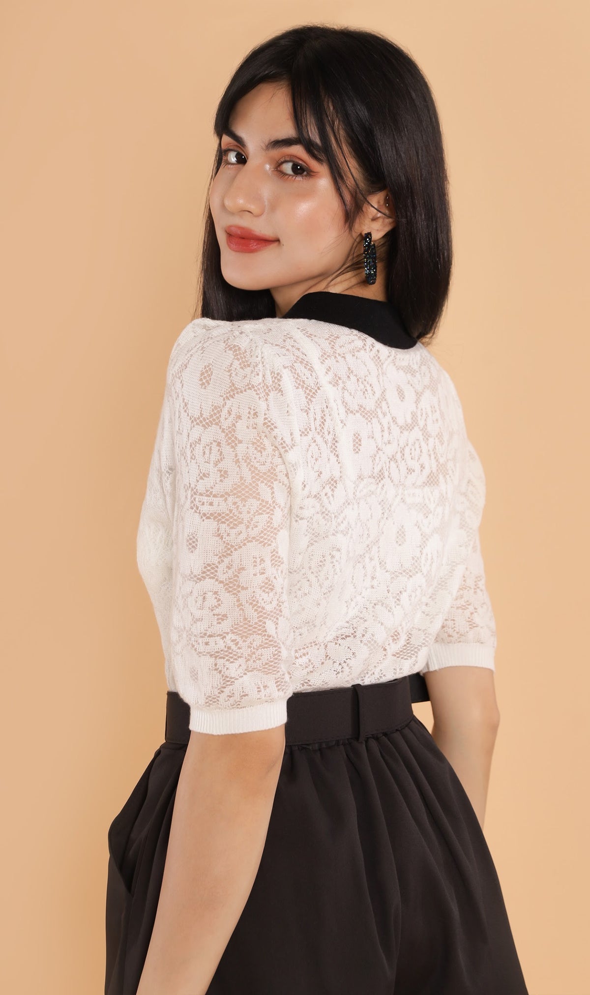 BELLE Collared Lace Top (White)