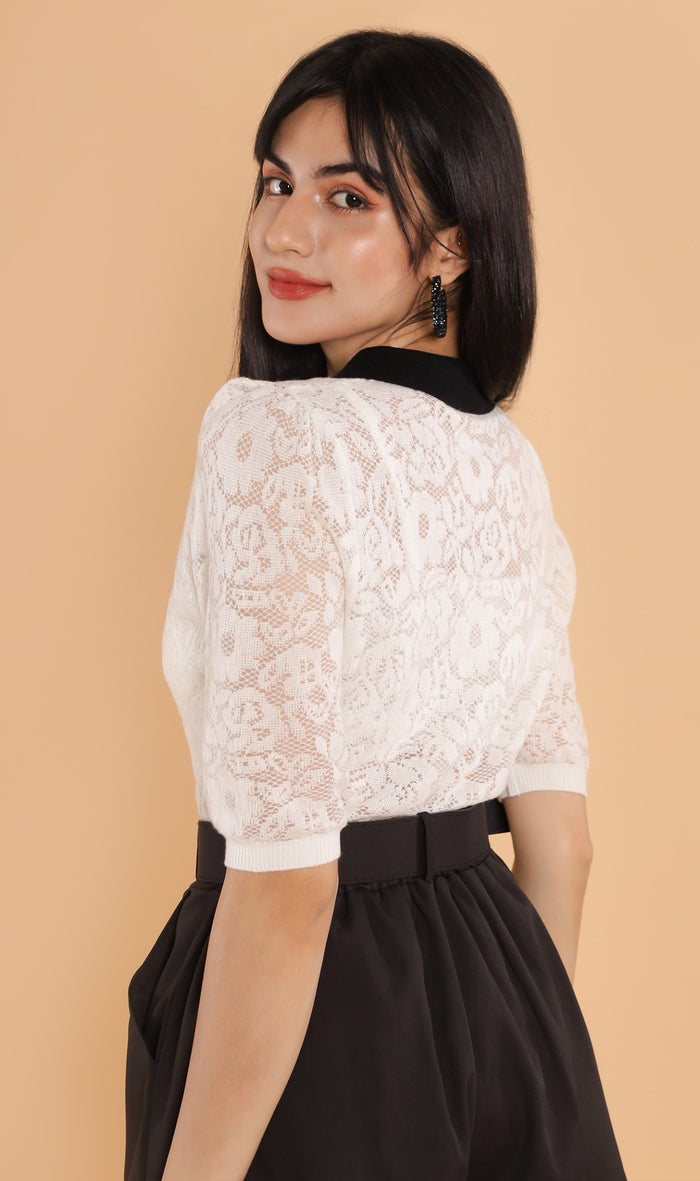 BELLE Collared Lace Top (White)
