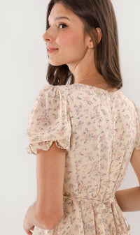 CRYSTAL Puff-Sleeve Ruffled Dress (Cream)