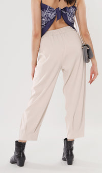 EZRA High-Waisted Pleated Tailored Trousers (Bone)
