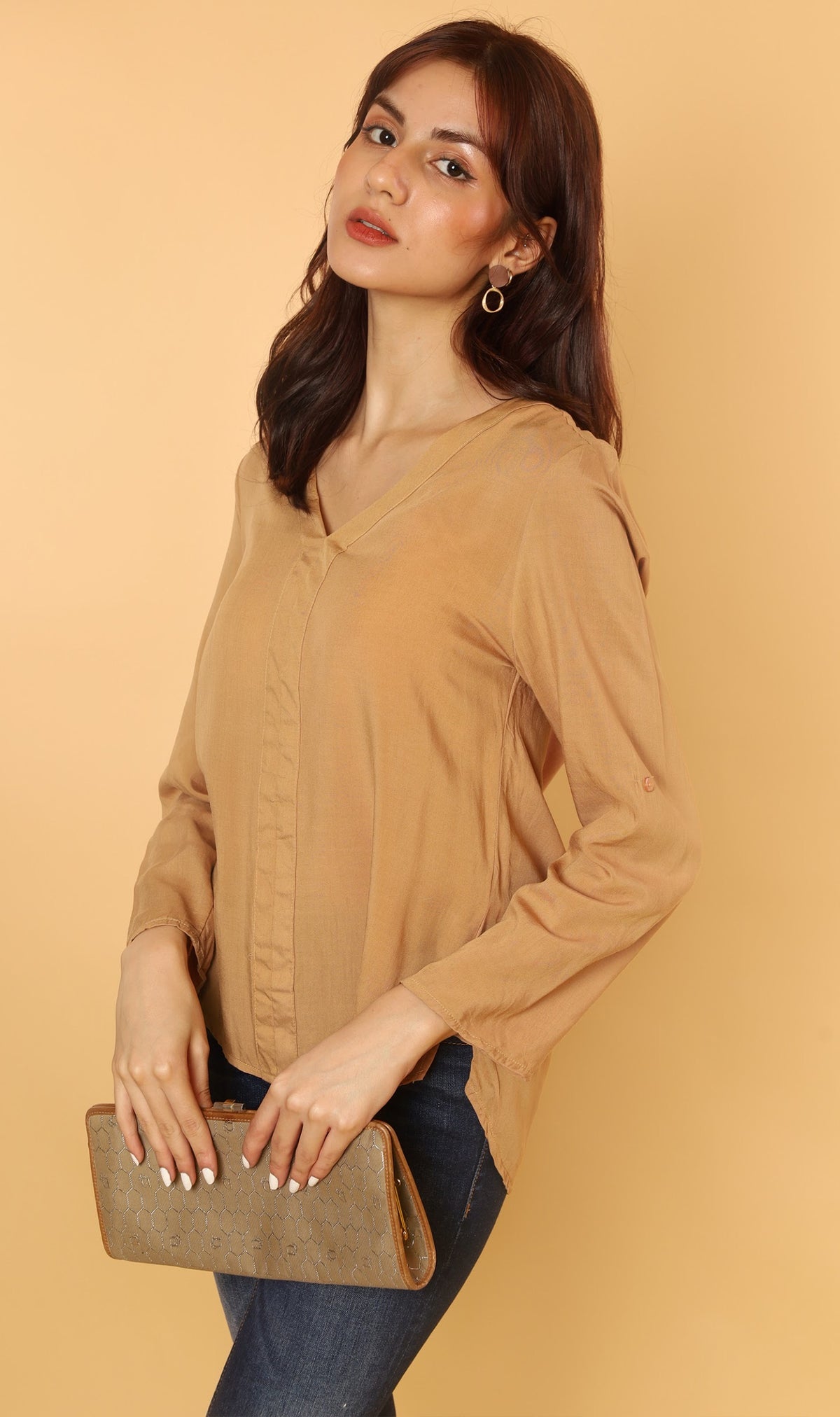 KALEI Long-Sleeve Tunic Top (Latte)
