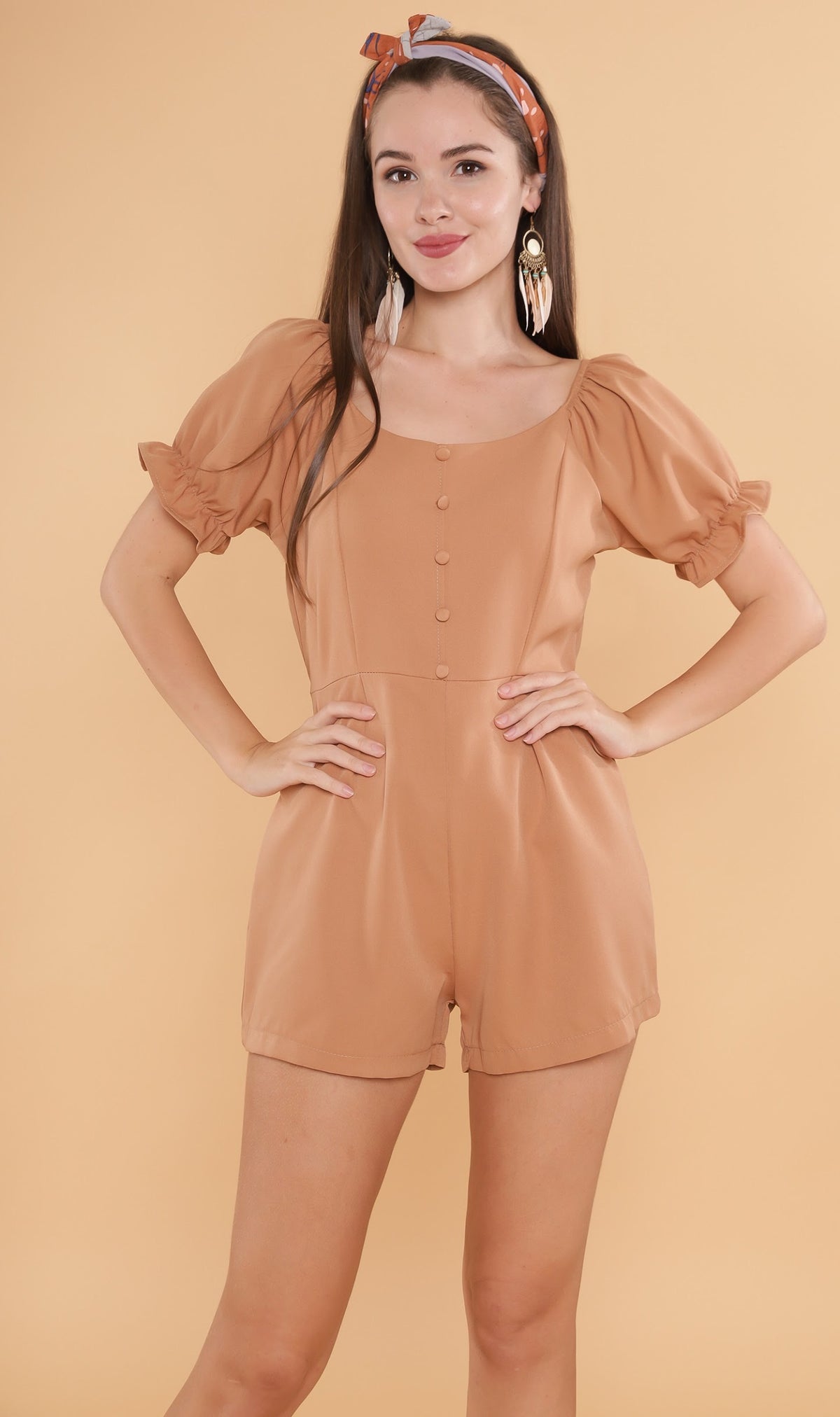 LULU Puff-Sleeve Romper (Mocha)
