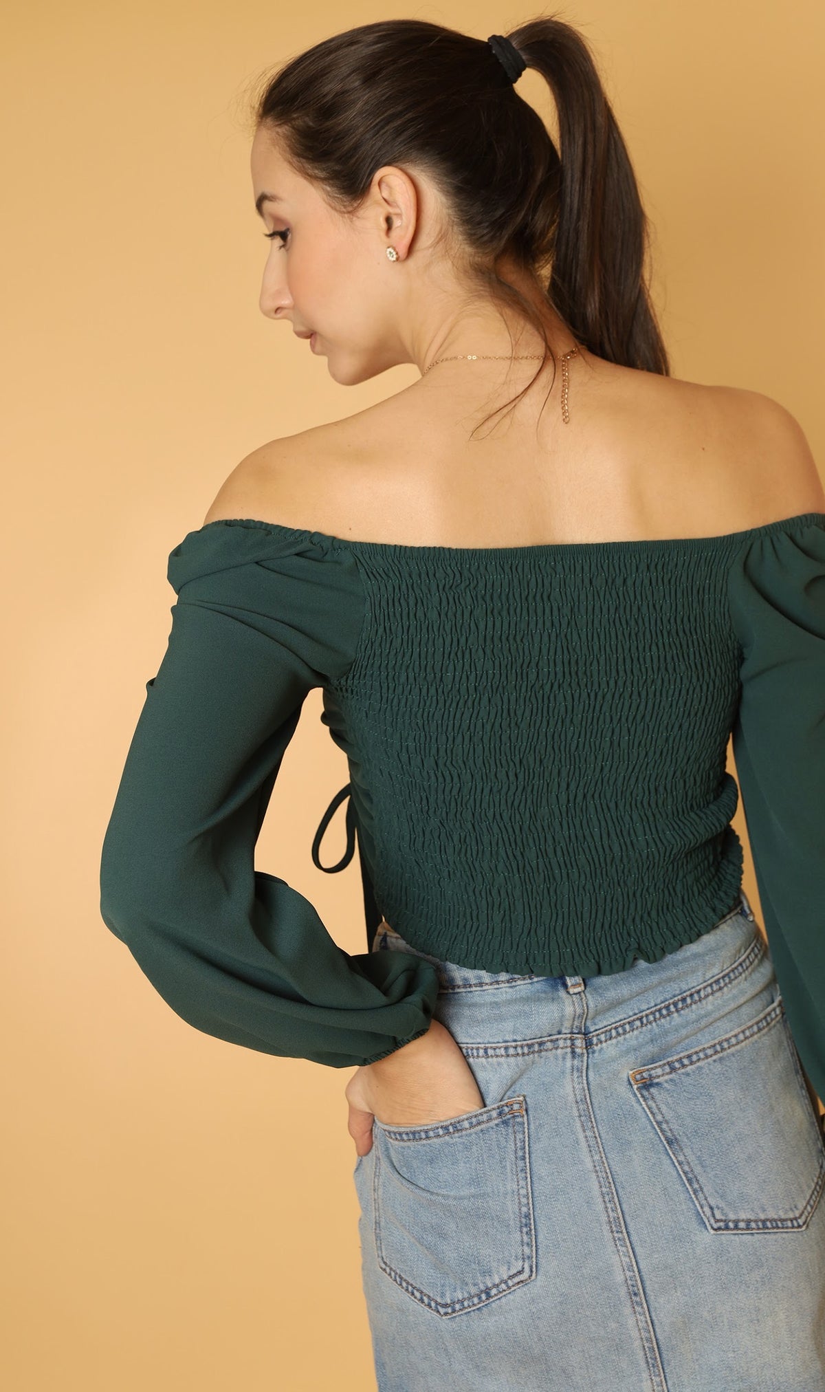KIRA Ruched Off-Shoulder Top (Emerald Green)