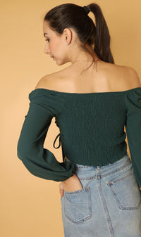 KIRA Ruched Off-Shoulder Top (Emerald Green)