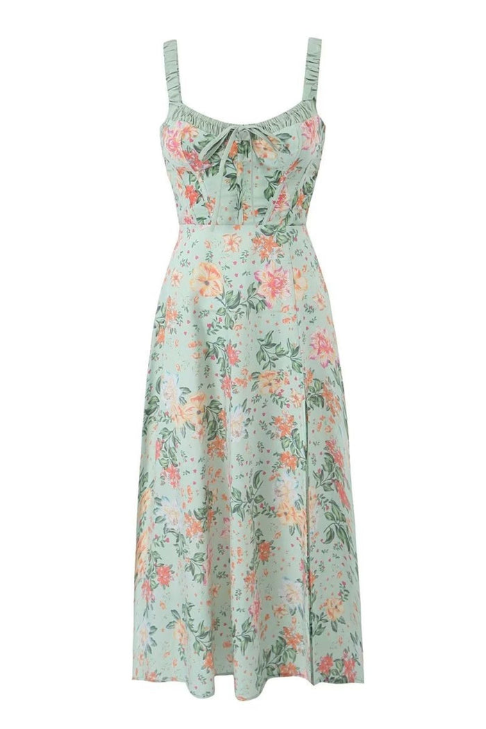 LONDYN Floral Bustier Midi Dress w/ Thigh Slit