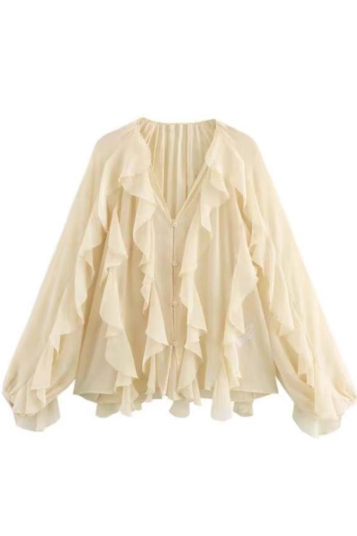 CALLA Ruffle Chiffon Statement Blouse (Cream)