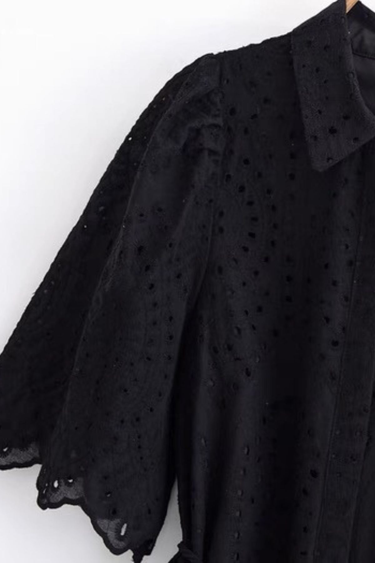 ODETTE Broderie Eyelet Midi Dress with Rope Tie (Black)