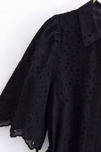 ODETTE Broderie Eyelet Midi Dress with Rope Tie (Black)