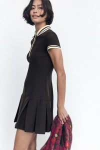 VIVIANA Polo Dress with Pleated Skirt (Chocolate Brown)