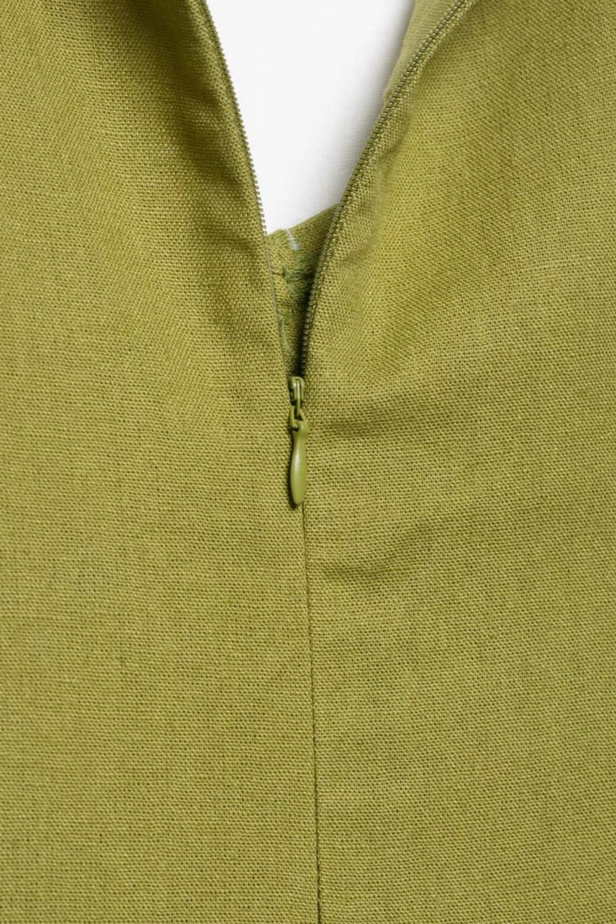 SOLENE Linen Button-Front Midi Dress (Olive Green)