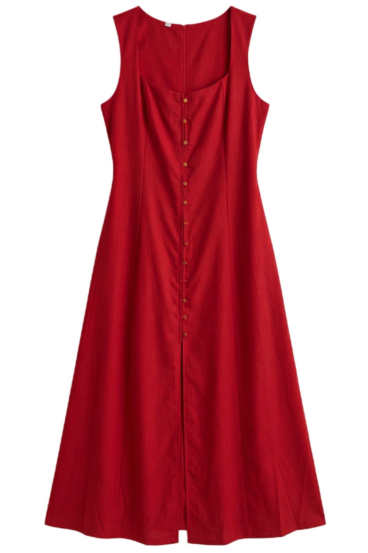 SOLENE Linen Button-Front Maxi Dress (Red)