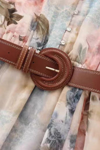 AURELIA Watercolor Floral Chiffon Belted Midi Dress