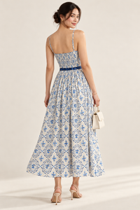 ISADORA Blue Floral Print Maxi Dress with Detachable Sash