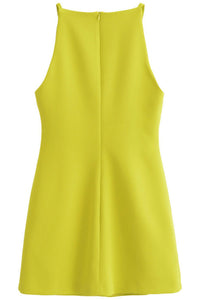 AMINA Square-Neck Mini Dress (Lime Yellow)