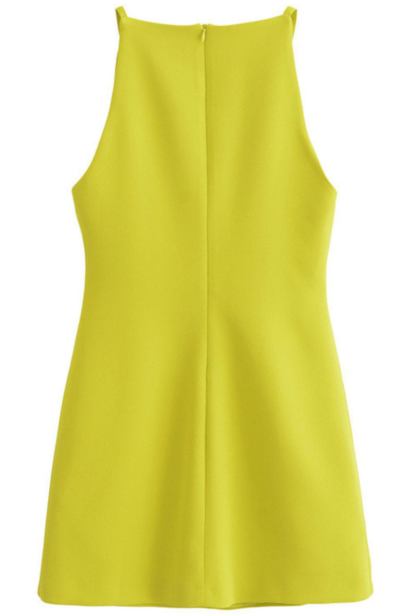 AMINA Square-Neck Mini Dress (Lime Yellow)