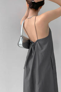 RAELYNN Halter Midi Parachute Dress W/ Toggle Drawstring Back & Hem (Coal Grey)