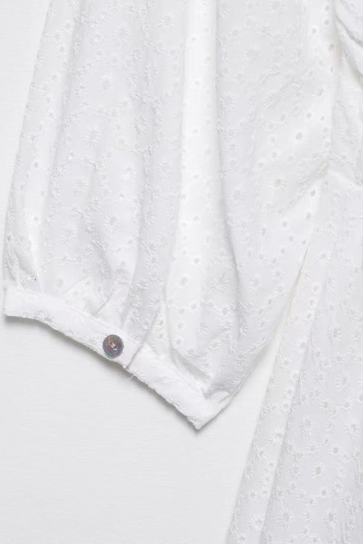 ISLA Puff Sleeve Broderie Eyelet Mini Dress (White)