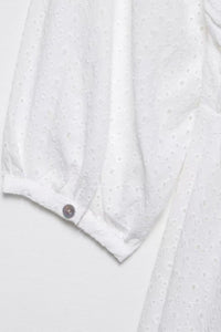 ISLA Puff Sleeve Broderie Eyelet Mini Dress (White)