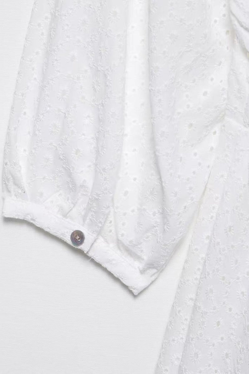 ISLA Puff Sleeve Broderie Eyelet Mini Dress (White)