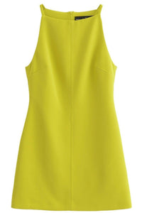 AMINA Square-Neck Mini Dress (Lime Yellow)