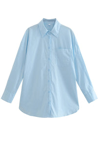 ESTHER Oversized Button-Down Pocket Shirt(Powder Blue）