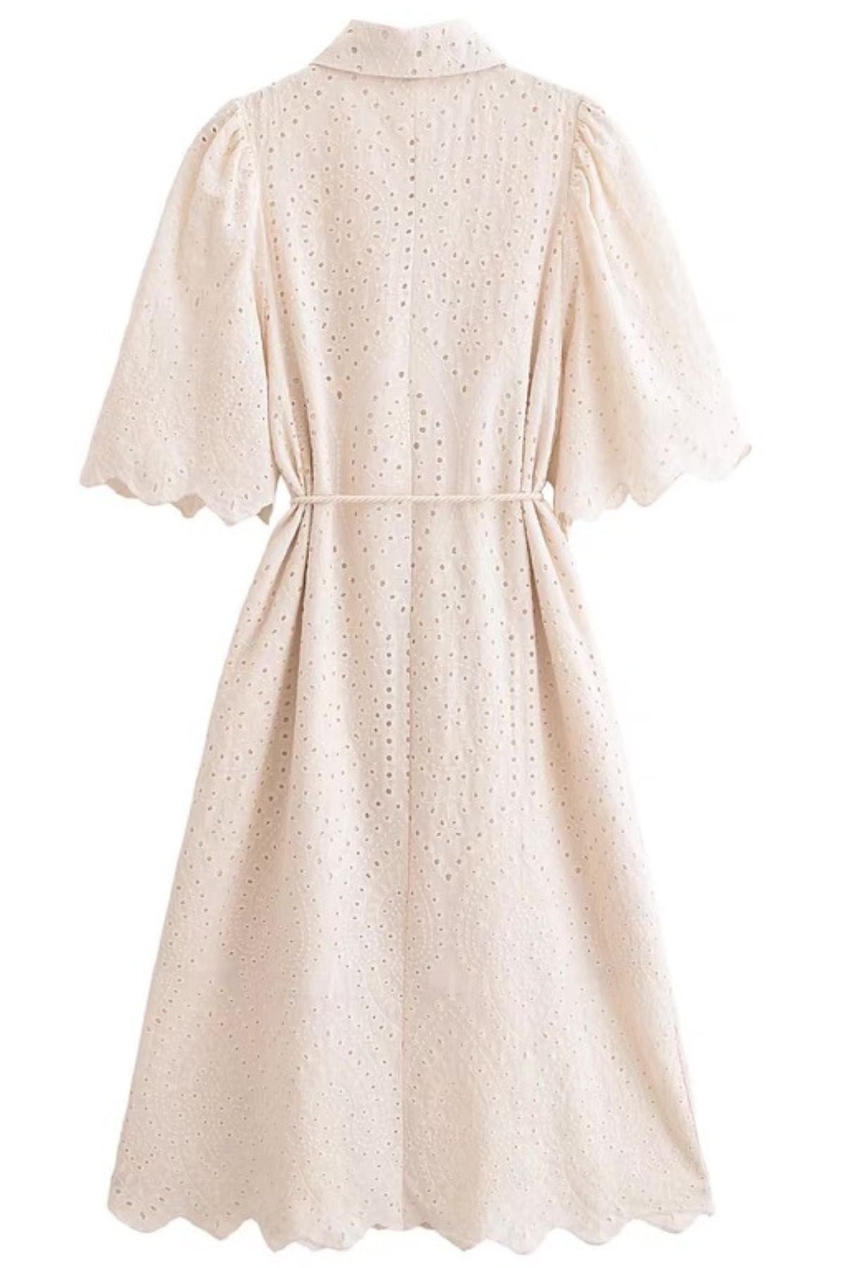 ODETTE Broderie Eyelet Midi Dress with Rope Tie (Cream)