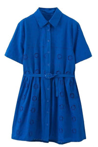 CELIA Broderie Eyelet Shirt Dress (Cobalt Blue)